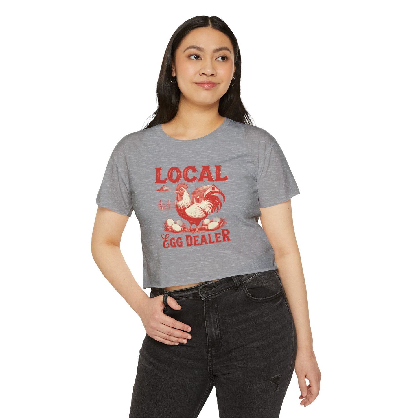 Crop Top - Funny Local Egg Dealer with Chicken Graphic Design