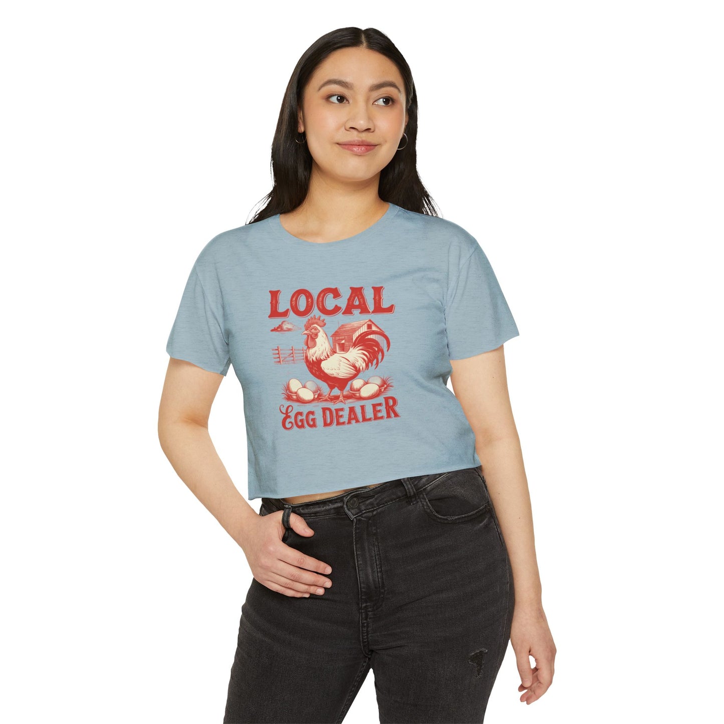 Crop Top - Funny Local Egg Dealer with Chicken Graphic Design