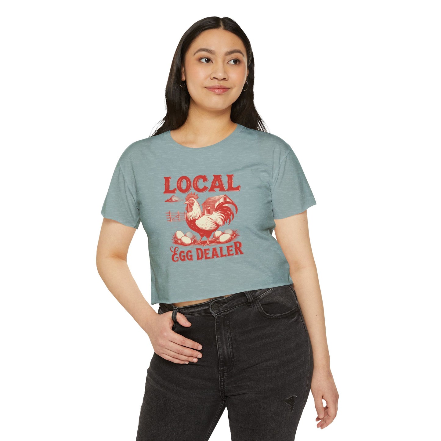 Crop Top - Funny Local Egg Dealer with Chicken Graphic Design